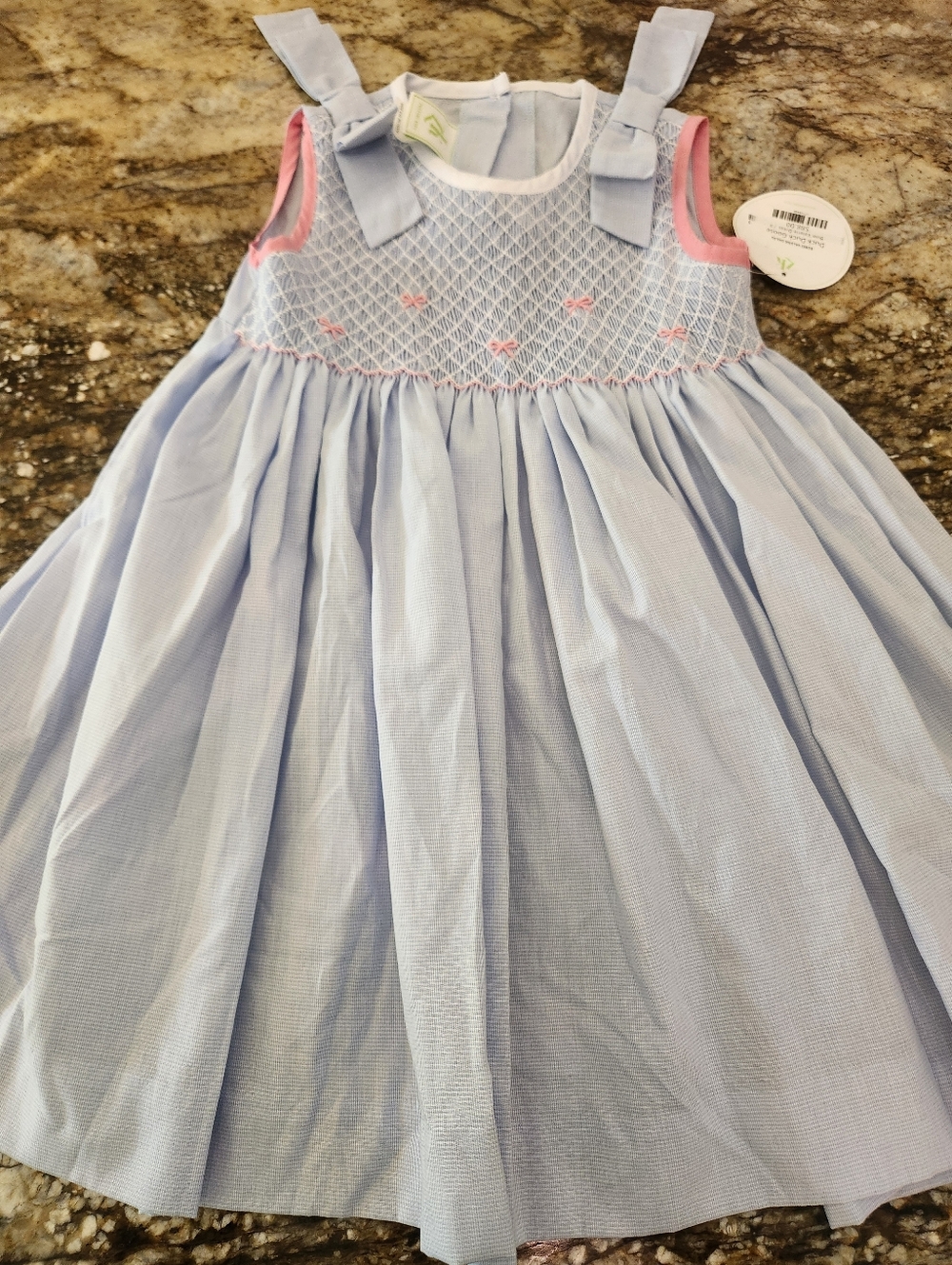 Light Blue Smocked Bow-Shoulder Girls' Formal Dress